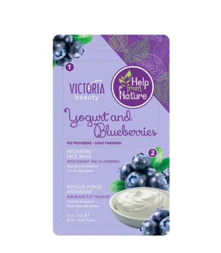 Victoria Beauty drėkinamoji veido kaukė su mėlynėmis ir jogurtu, 2x7ml