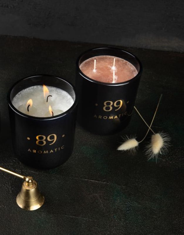 89 Aromatic Palmių vaško žvakė (stikliniame indelyje)